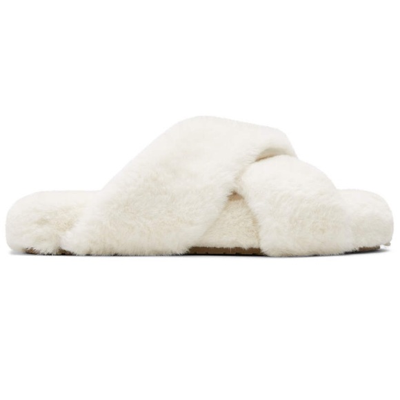 Toms Women's Susie Eva Faux Fur Slip On Slippers Slides Ivory - Picture 2 of 5